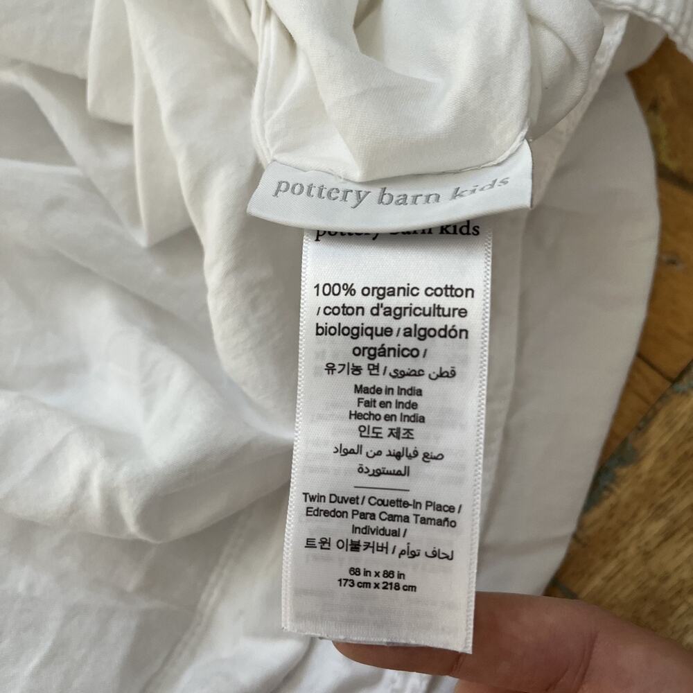 Pottery Barn Kids White Twin Duvet Cover 100% Organic Cotton Button Closure - Picture 6 of 9